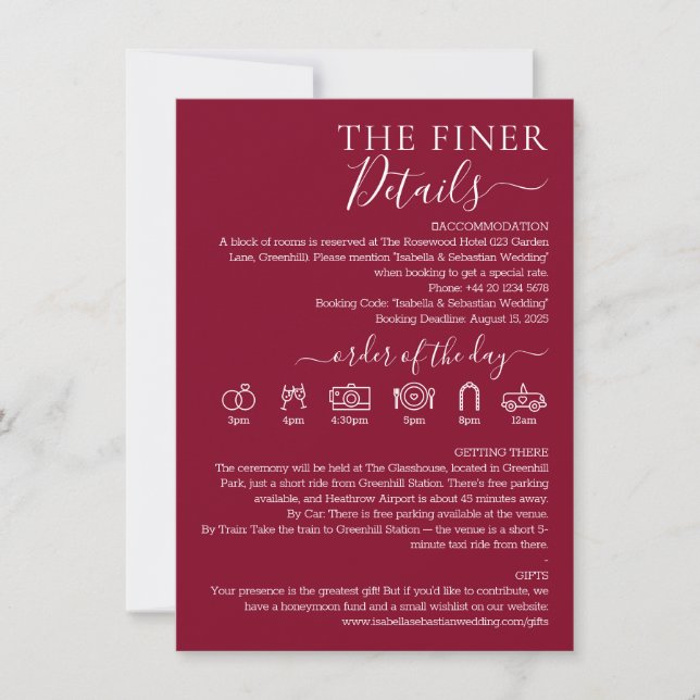 Wedding Formal Burgundy Finer Details Invitation (Front)
