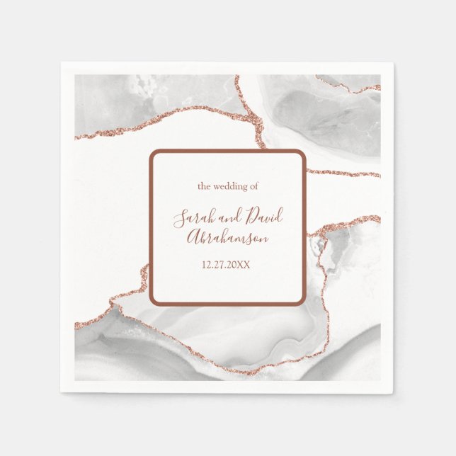 Wedding Formal White Rose Gold Glitter Agate Napkin (Front)
