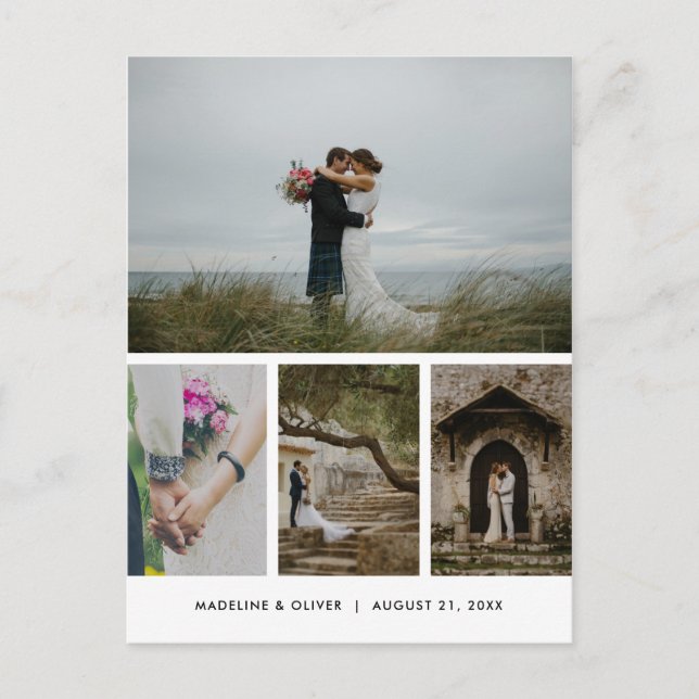 Wedding Four Photo Simple Minimalist Thank You Postcard (Front)