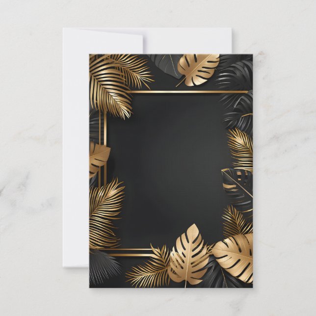 wedding frame gold leaves invitation (Front)