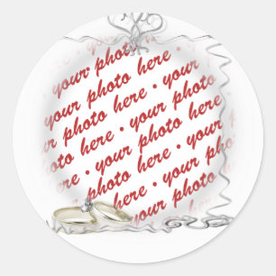 Wedding Frame with Rings & Ribbons Classic Round Sticker
