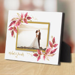 Wedding Frameless Photo Tabletop Easel Back Plaque<br><div class="desc">Tabletop plaque with a built-in easel features your favourite photo accented with beautiful watercolor red and gold leaves and dots. Great as a gift or to display your favourite photo in your own home. Your image colours are put directly on the hardboard panel for a stunningly crisp image with an...</div>