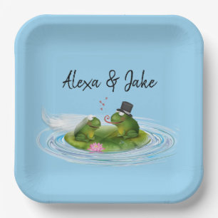 Wedding Frogs on Lily Pad with Hearts  Paper Plate