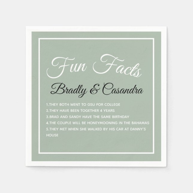  Wedding Fun Fact Solid colour Sage green Napkin (Front)