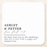Wedding Fun Facts About the Couple Classic Script  Square Paper Coaster<br><div class="desc">Add a fun touch to your wedding, cocktail hour or Rehearsal Dinner with these paper coasters. The design features a header in bold typography with the couple's names. followed by a classic script and then a template space for the fun fact. Find in the collection designs from fact 1 -...</div>