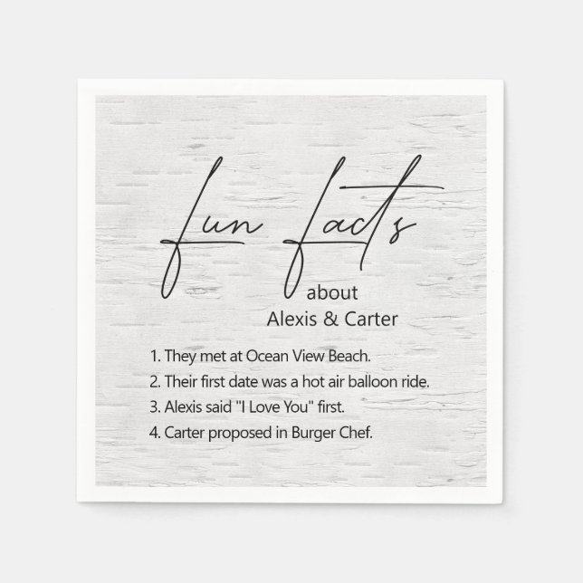 Wedding Fun Facts on Birch Napkin (Front)