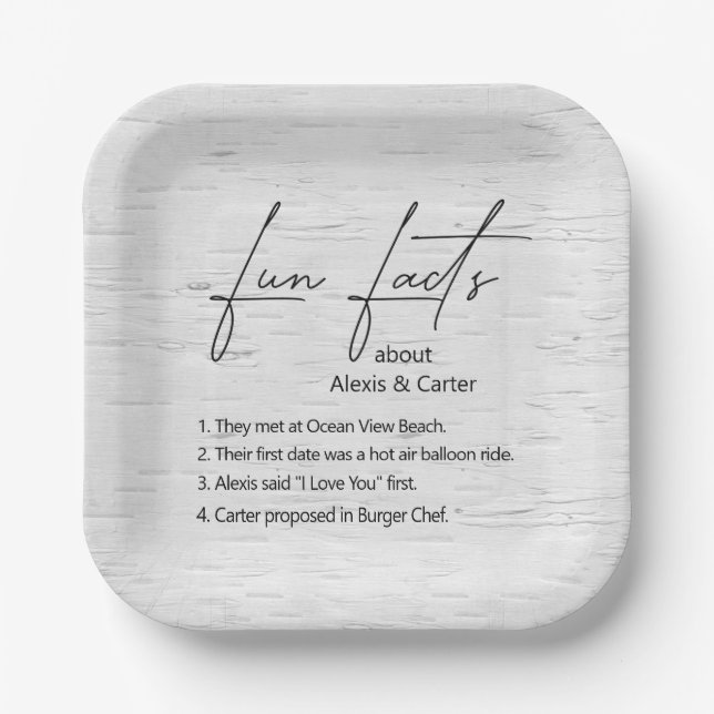 Wedding Fun Facts on Birch Paper Plate (Front)