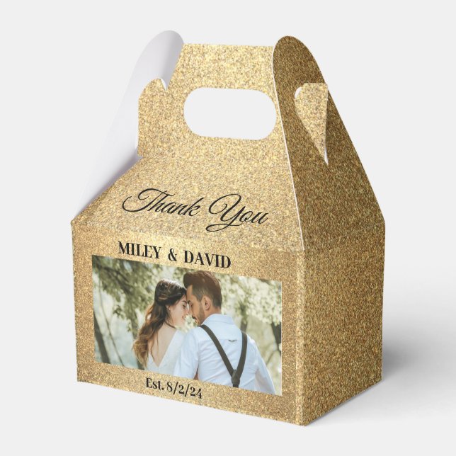 Wedding Gable Favour Box - Gold Glitter (Front Side)
