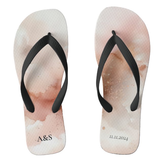 Wedding Game Rose Gold Dust Watercolor Name Flip Flops (Footbed)