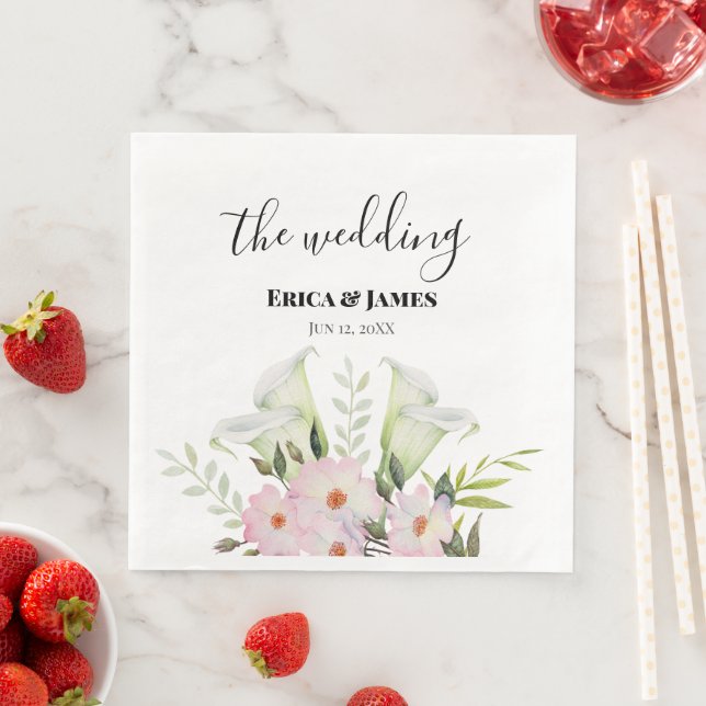 Wedding Gentle White Calla Lily Roses Watercolor F Napkin (Insitu)