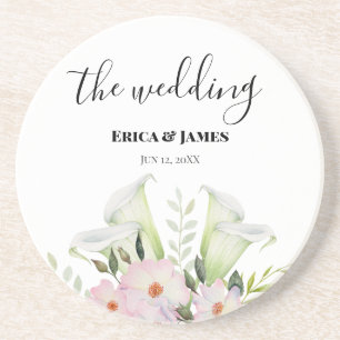 Wedding Gentle White Calla Lily Roses Watercolor S Coaster