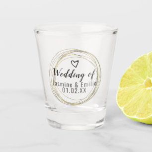 Wedding  Geometrical Gold Ring  Logo Couples Name Shot Glass
