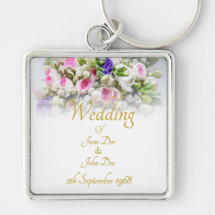 Wedding Gift - Bride with colourful wedding bouque Keychain