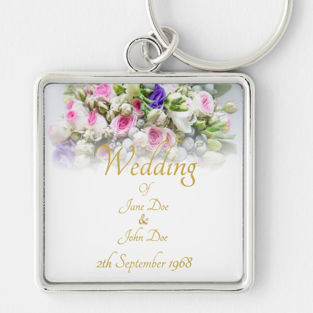 Wedding Gift - Bride with colourful wedding bouque Keychain (Front)