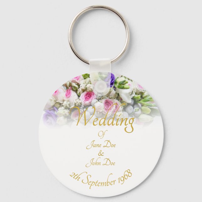 Wedding Gift - Bride with colourful wedding bouque Keychain (Front)