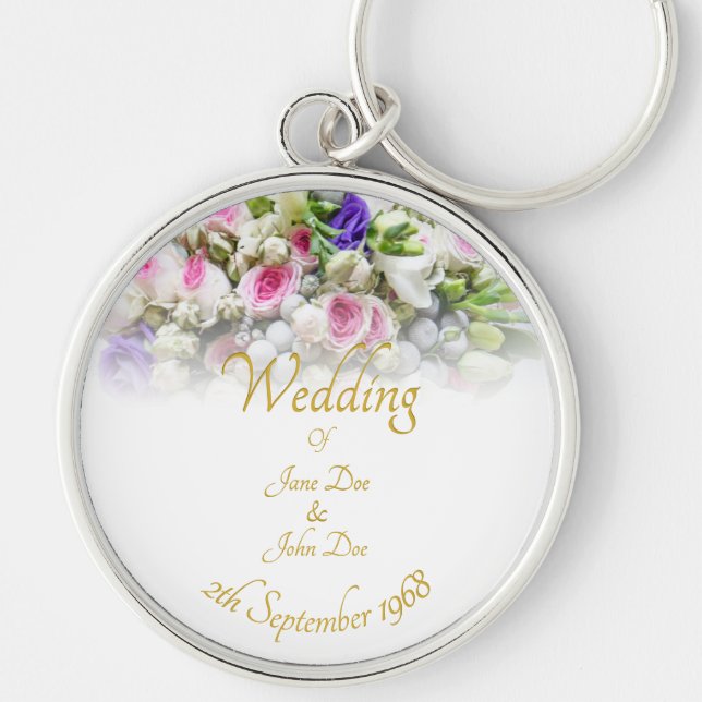 Wedding Gift - Bride with colourful wedding bouque Keychain (Front)