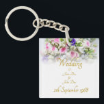 Wedding Gift - Bride with colourful wedding bouque Keychain<br><div class="desc">Wedding gift - Bride with colourful wedding bouquet of roses.

The name,  locality and date can be adjusted in the template.

Photo of Beatriz Perez Moya</div>