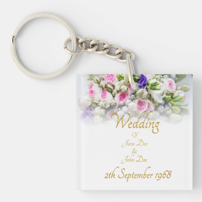 Wedding Gift - Bride with colourful wedding bouque Keychain (Front)