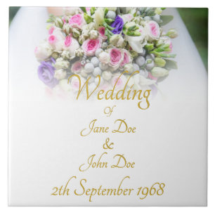 Wedding gift - Bride with colourful wedding bouque Tile