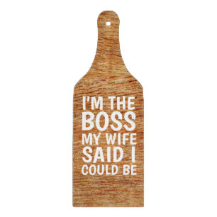 WEDDING GIFT CUTTING BOARD PADDLE, I'M THE BOSS