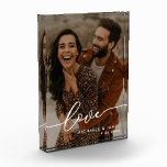Wedding Gift Elegant Love Script Photo & Names Block<br><div class="desc">Capture and celebrate your love story with this stunning personalized photo acrylic block, a perfect keepsake for newlyweds or couples commemorating a special milestone. This elegant acrylic block features a cherished photo of the couple, beautifully displayed with the word "love" elegantly scripted across the image, adding a touch of romance...</div>