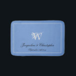 Wedding Gift Elegant Monogram Newlywed Gift Chic  Bath Mat<br><div class="desc">Wedding Gift Elegant Monogram Newlywed Gift Chic Bath Mat. Beautiful personalized blue and light grey monogrammed bath mat. Fine classic script monogrammed last name initial, and the names of the bride and groom and the date on a solid blue background. A lovely gift for newly weds, engaged couples or beautiful...</div>