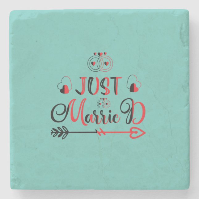 Wedding Gift Just Married Stone Coaster (Front)