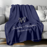 Wedding Gift Monogram Script Newlywed Keepsake Fleece Blanket<br><div class="desc">Wedding Gift Monogram Script Personalized Newlyweds Keepsake Navy Blue And Grey Fleece Blanket, Personalized navy blue and silver grey monogrammed fleece blanket. Stylish classic script for the initial, the names of the bride and groom, and the wedding date on a simple elegant navy blue background. Perfect wedding gift for newly...</div>