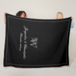 Wedding Gift Newlywed Couple Keepsake Monogram  Fleece Blanket<br><div class="desc">Wedding Gift Newlywed Couple Keepsake Monogram Fleece Blanket. Personalized black and faux silver-grey monogrammed Fleece Blanket. Classic romantic script for the initial, the names of the bride and groom, and the wedding date on a simple elegant minimalist black background. A perfect gift idea for a wedding gift, or a gift...</div>