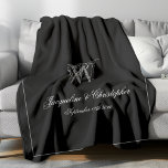 Wedding Gift Newlywed Couple Keepsake Monogram  Fleece Blanket<br><div class="desc">Wedding Gift Newlywed Couple Keepsake Monogram Fleece Blanket. Personalized black and faux silver-grey monogrammed Fleece Blanket. Classic romantic script for the initial, the names of the bride and groom, and the wedding date on a simple elegant minimalist black background. A perfect gift idea for a wedding gift, or a gift...</div>