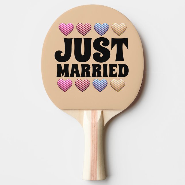Wedding Gift Ping Pong Paddle, JUST MARRIED Paddle (Front)