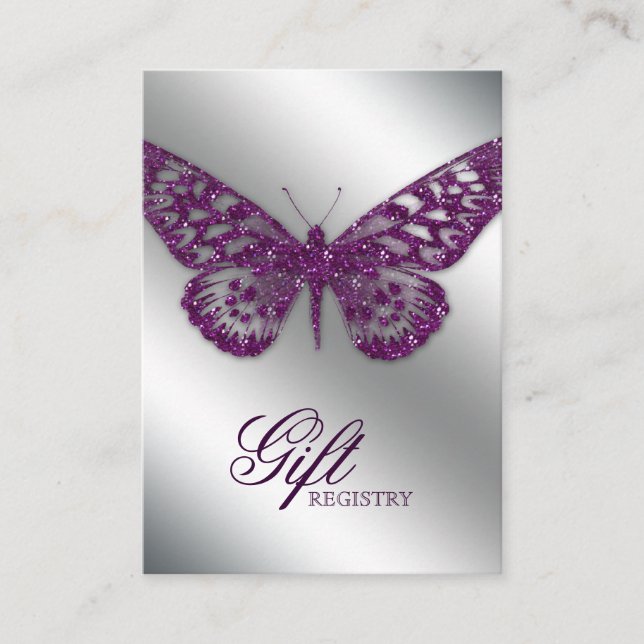 Wedding Gift Registration Card purple butterfly (Front)