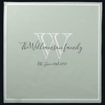 Wedding Gift Simple Monogram Script Rustic Chic  Napkin<br><div class="desc">Wedding Gift Simple Monogram Script Rustic Chic Cloth Napkin. Personalized white monogram design, charcoal grey lettering, and the newlywed bride and groom's last name and date established on a soft pale sage green background. A unique keepsake gift for newlyweds. Lovely for their new life together. Perfect for a beautiful housewarming...</div>