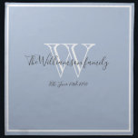 Wedding Gift Stylish Monogram Script Rustic Chic Napkin<br><div class="desc">Wedding Gift Stylish Monogram And Personalized Family Name Script Rustic Chic Cloth Napkin. Personalized white, grey monogram design with newlywed bride and groom's last name and date established on a soft pale dusty blue background. A unique gift for newlyweds. Lovely for their new life together. Also makes a beautiful housewarming...</div>