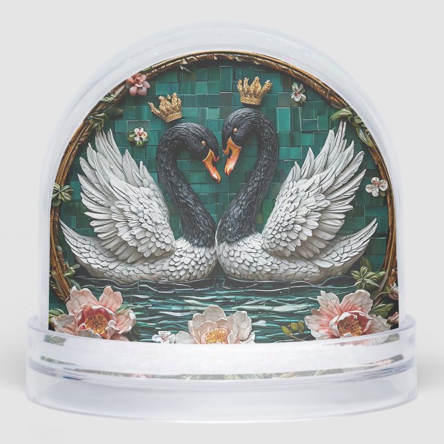 Wedding gift Two Elegant Swans With Crowns Snowglobe (Front)