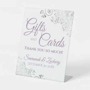 Wedding Gifts & Cards Silver Frills Lavender White Pedestal Sign
