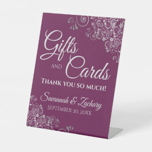 Wedding Gifts & Cards Silver Frills on Magenta Pedestal Sign