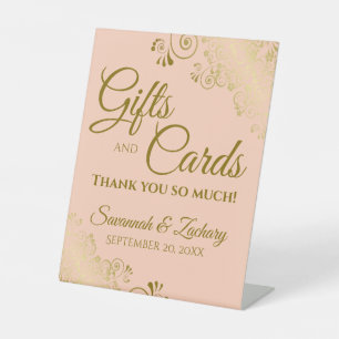 Wedding Gifts & Cards Thank You Coral Peach & Gold Pedestal Sign