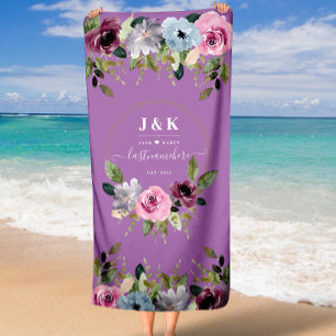 Wedding Gifts Pink and Burgundy Blush Monogram Beach Towel