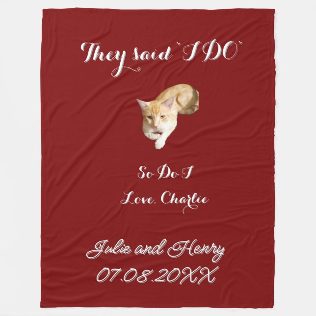 Wedding Ginger Cat Photo Text Customize Fleece Blanket (Front)