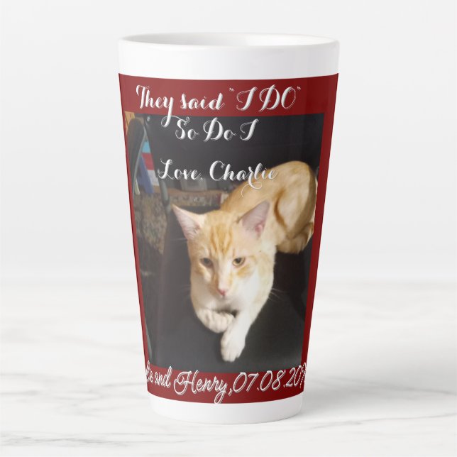Wedding Ginger Cat Photo Text Customize Latte Mug (Front)