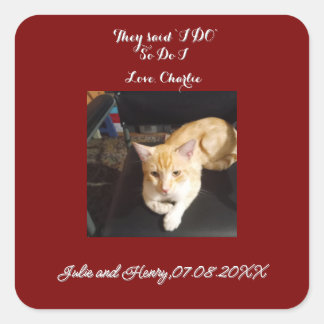 Wedding Ginger Cat Photo Text Customize Square Sticker