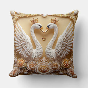 Wedding Glamourous Swans Gold Pearl Jewelled gift Throw Pillow