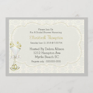 Wedding Glass Bubbly Damask Bridal Shower Invite