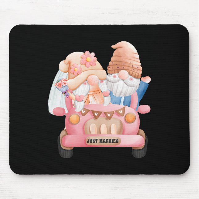 Wedding Gnome Just Married Newlywed Bride Groom Co Mouse Pad (Front)