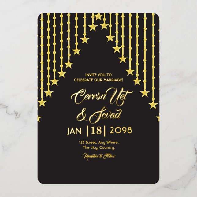 Wedding Gold And Black Invitation Gold Foil (Front)