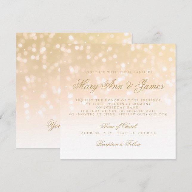 Wedding Gold Bokeh Sparkle Lights Invitation (Front/Back)