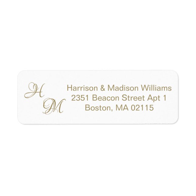 Wedding gold couple's monogram Return Address  (Front)