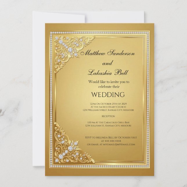 Wedding Gold Diamonds Elegant  Invitation (Front)