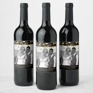 Wedding Gold Faux Dots Personalized Custom Wine Label